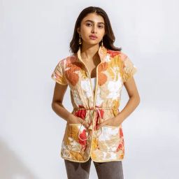 Aroop Shop India Beige Printed Shirt Collar Jacket-image-65