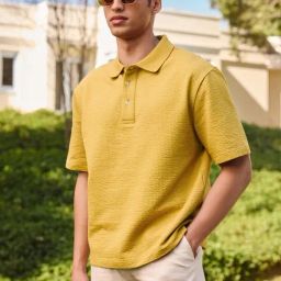 Andamen Mustard Relaxed Self Design Polo T-Shirt-image-72
