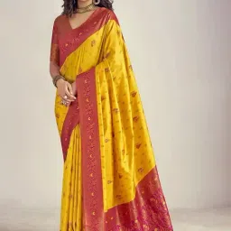Elora Yellow & Red Silk Printed Saree With Unstitched Blouse-image-63