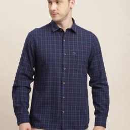 Turtle Blue Khadi Slim Fit Chequered Shirt-image-37
