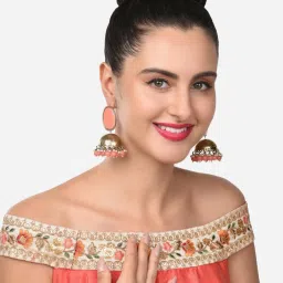 Zaveri Pearls Peach Stone & Dangling Beads Jhumki Earrings-ZPFK14764 image 4
