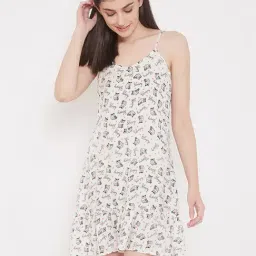 Clovia White Printed Night Dress-image-39
