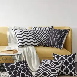 MODERN HOMES Black & White Cotton Cushion Cover -Set of 6-image-93