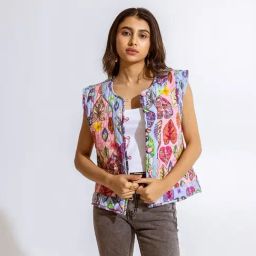 Aroop Shop India Cornflower Blue & Flamingo Pink Printed Jacket-image-75