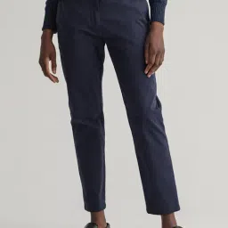 GANT Navy Slim Fit Flat Front Trousers-image-5