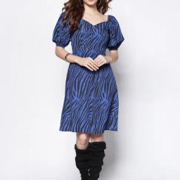 Sera Blue Printed A-Line Dress-image-59