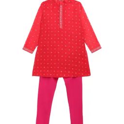 Ahalyaa Kids Red & Pink Printed Kurta with Churidars-image-13
