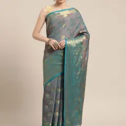 Mimosa Turquoise Silk Woven Saree With Unstitched Blouse-picture-23