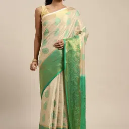 Mimosa Beige Silk Woven Saree With Unstitched Blouse-image-7