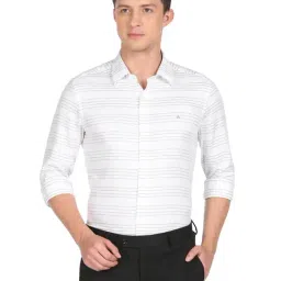 Arrow Grey Cotton Slim Fit Striped Shirts-picture-30