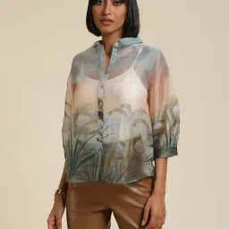 Label Ritu Kumar Ecru Printed Shirt With Camisole-image-78