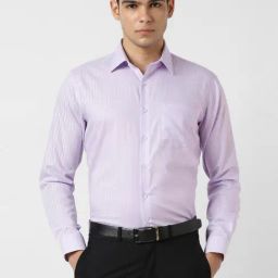 Van Heusen Purple Cotton Slim Fit Striped Shirt-image-6