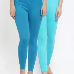 Gracit Blue Mid Rise Leggings - Pack Of 2-image-4