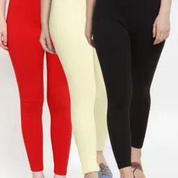 Gracit Black & Red Mid Rise Leggings - Pack Of 3-image-88
