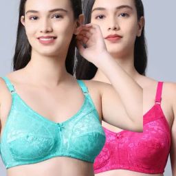 Gracit Turquoise & Pink Self Pattern Bra - Pack Of 2-image-40
