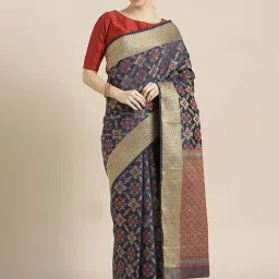 Blissta Navy Woven Saree With Unstitched Blouse-picture-35