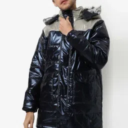 Campus Sutra Navy & Grey Regular Fit Colour Block Jacket-22