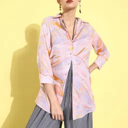 Anvi Be Yourself Pink Printed Shirt-image-11