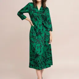 Fablestreet Green Floral Print Wrap Dress-image-48