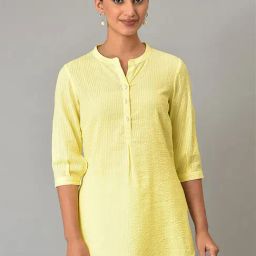 Aurelia Yellow Cotton Straight Short Kurti-image-90