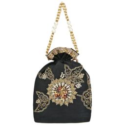 Rocia by Regal Black Fabric Embellished Potli-19