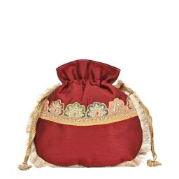 Rocia by Regal Maroon Fabric Embellished Potli-image-4