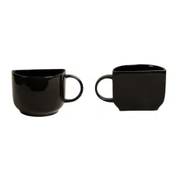 ExclusiveLane Unique Half Ceramic Cups Set In Black image 4