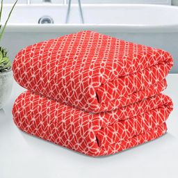 Kuber Industries Red & White 2 Pieces Printed Microfiber 280 GSM Bath Towels-39