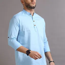 Zombom Men Band Collar Straight Kurta-image-34