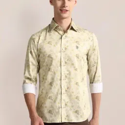 U.S. Polo Assn. Beige Cotton Regular Fit Floral Print Shirt-picture-22