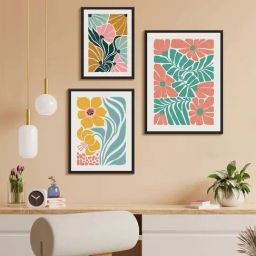 999Store Multicolor Canvas Flower With Leaf Abstract Modern Art Wall Painting - Set of 3-18