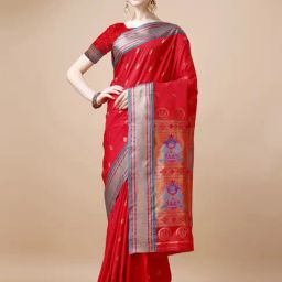 JUST FASHION Red Zari Work Saree With Unstitched Blouse-picture-29