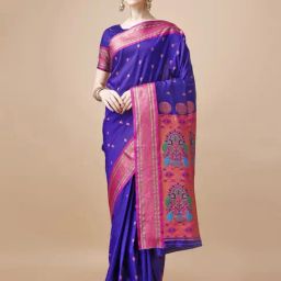 JUST FASHION Blue & Pink Zari Work Saree With Unstitched Blouse-image-75