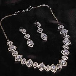 Panash Silver Plated Solitaire Studded Jewellery Set-image-18