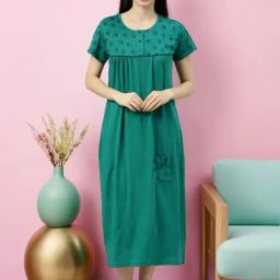 Kryptic Green Printed Pure Cotton Maxi Night Dress-image-76
