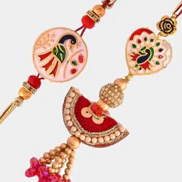Aapno Rajasthan Peacock Enamled & Crafted Beautiful Lumba & Bhaiya Rakhi Set image 2