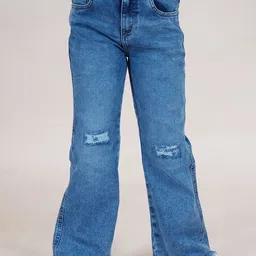 KiddoPanti Girls Jean Flared Low Distress Stretchable Denim Jeans-picture-40