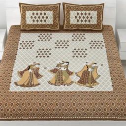 Living Roots Abstract Beige 240 TC Cotton Bedsheet with 2 Pillow Covers-image-77