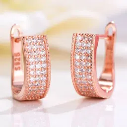 Zavya Hoop Grace Cubic Zirconia Rhodium Plated Small Hoop Earrings-image-73