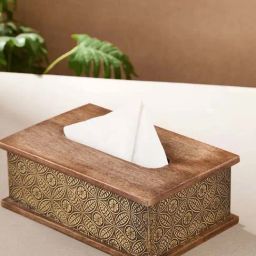 Fabindia Home Kanchan Antique Brass Wood Cladded Tissue Box-image-14