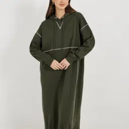 Styli Khaki Polyester Straight Dresses-image-8