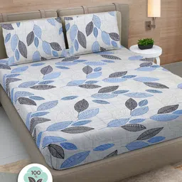 Myntra Elegant Homes Blue & Black Printed 300 TC Cotton King Bedsheet Set 2.70 m x 2.70 m-picture-23