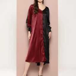 Qurvii Maroon & Black Color-Block Shirt Dress-picture-7