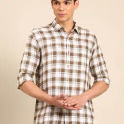 Linen Club White Linen Slim Fit Checks Shirt-picture-24