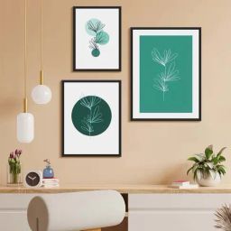 999Store Green & Teal Canvas Minimalist Leaf Illustrations Botanical Wall Art - Set of 3-13