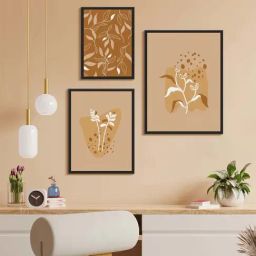 999Store Brown Canvas Flower With Leaf Modern Art Wall Painting - Set of 3-image-92