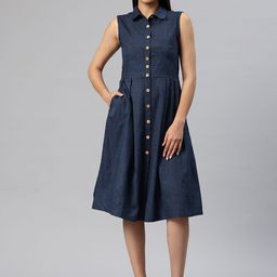 Cottinfab Solid Belted A-Line Dress-picture-36