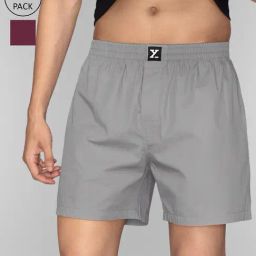 XYXX Grey & Burgundy Relaxed Fit Boxers - Pack of 2-image-35