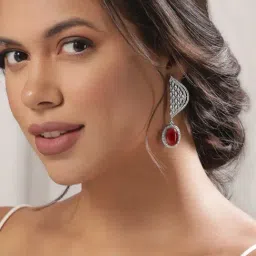 Rubans Rhodium Plated Red Earrings for Women-picture-18