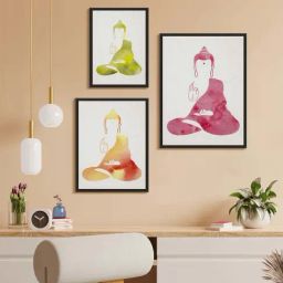 999Store Multicolor Canvas Buddha Outline In Shades Wall Painting - Set of 3-11
